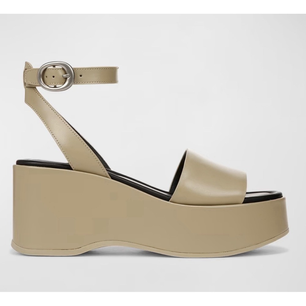 Vince Size 9.5 Phillipa Leather Platform Ankle Strap Platform Sandals Doe Beige